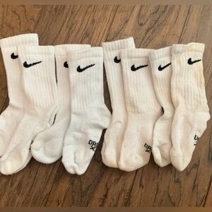 Nike White Crew Socks with Black Swoosh - Lot of 4